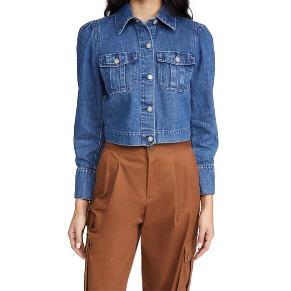 Boyish Jackets & Blazers - Boyish by HER NWT The Landon Cropped Puff Sleeve Dark Wash Button Jean Jacket